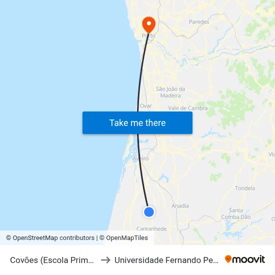 Covões (Escola Primária) to Universidade Fernando Pessoa map
