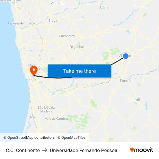 C.C. Continente to Universidade Fernando Pessoa map