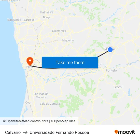 Calvário to Universidade Fernando Pessoa map