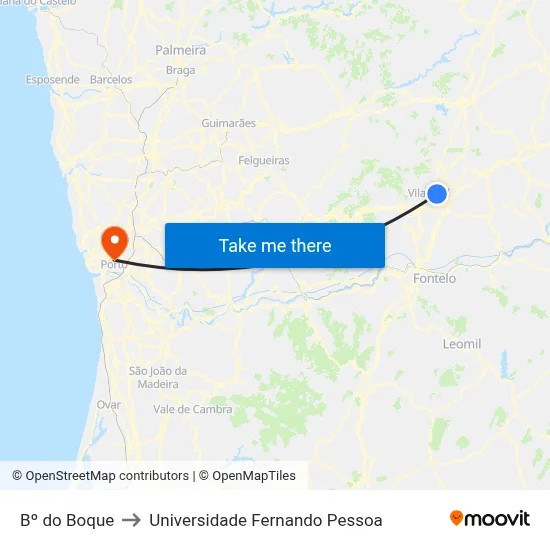 Bº do Boque to Universidade Fernando Pessoa map