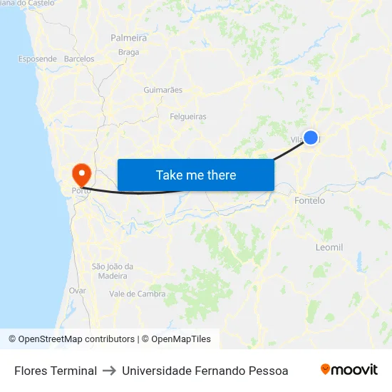 Flores Terminal to Universidade Fernando Pessoa map