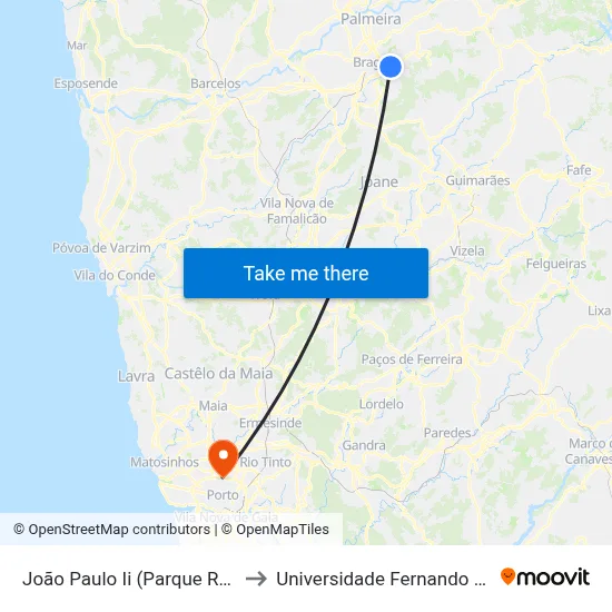 João Paulo Ii (Parque Rodovia) to Universidade Fernando Pessoa map