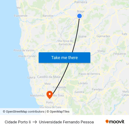 Cidade Porto Ii to Universidade Fernando Pessoa map