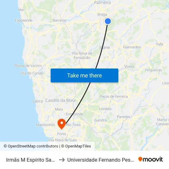 Irmãs M Espírito Santo to Universidade Fernando Pessoa map