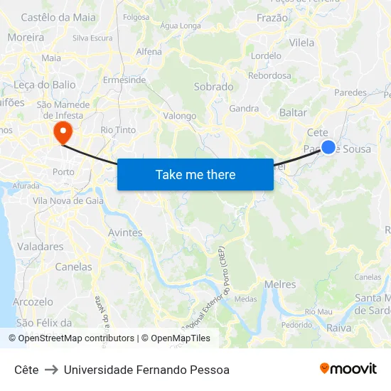 Cête to Universidade Fernando Pessoa map