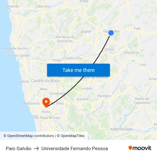 Paio Galvão to Universidade Fernando Pessoa map