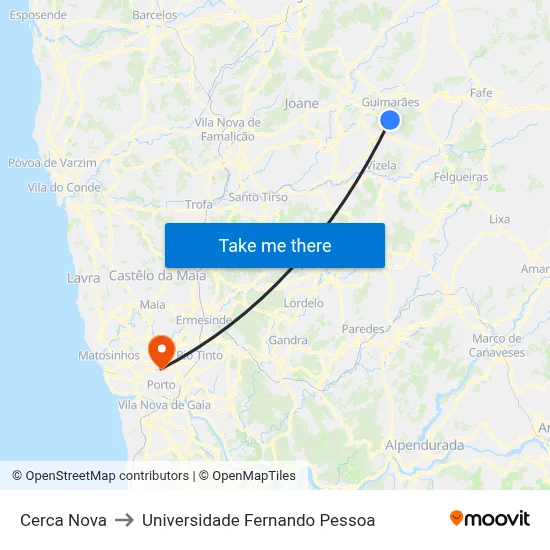 Cerca Nova to Universidade Fernando Pessoa map