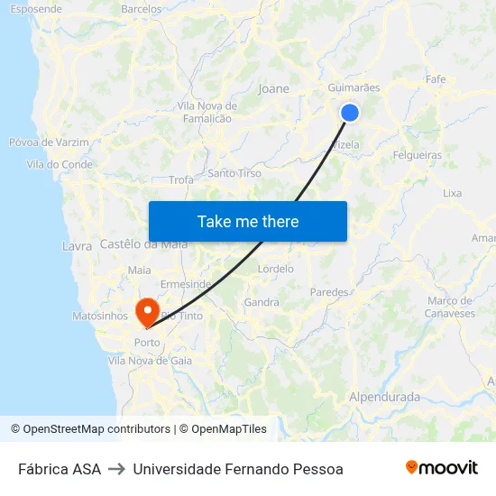 Fábrica ASA to Universidade Fernando Pessoa map