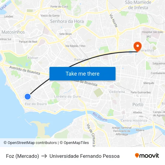 Foz (Mercado) to Universidade Fernando Pessoa map