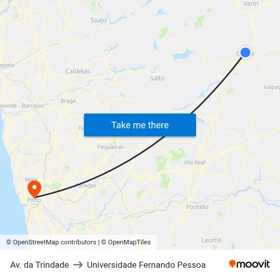 Av. da Trindade to Universidade Fernando Pessoa map