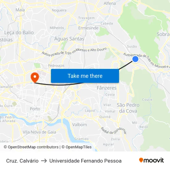 Cruz. Calvário to Universidade Fernando Pessoa map