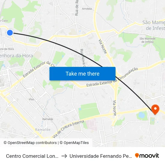 Centro Comercial Londres to Universidade Fernando Pessoa map