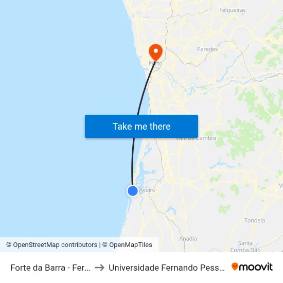 Forte da Barra - Ferry to Universidade Fernando Pessoa map