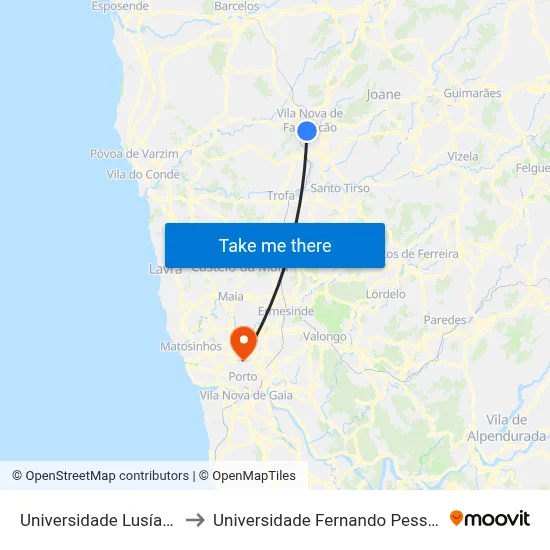 Universidade Lusíada to Universidade Fernando Pessoa map