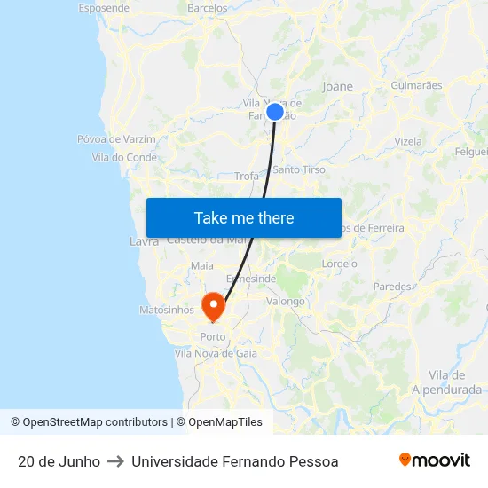 20 de Junho to Universidade Fernando Pessoa map