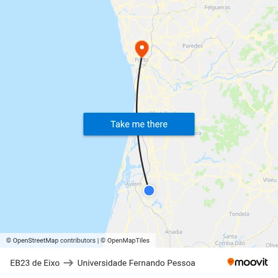 EB23 de Eixo to Universidade Fernando Pessoa map