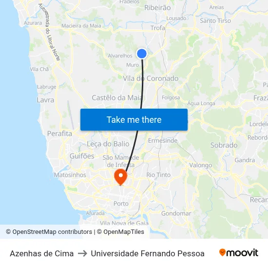 Azenhas de Cima to Universidade Fernando Pessoa map