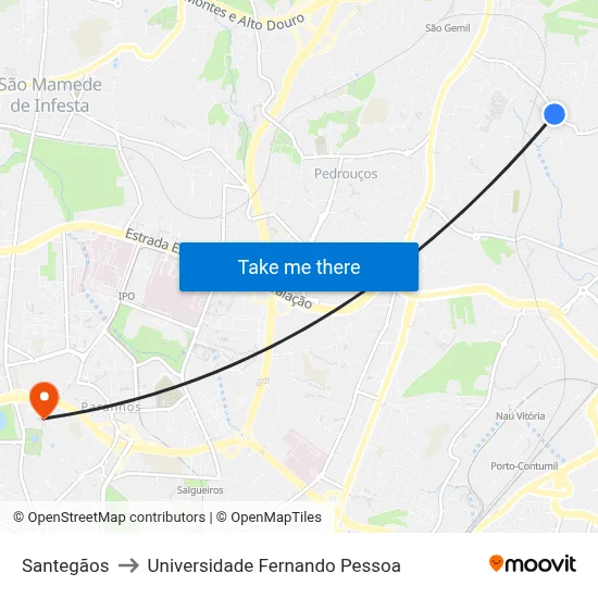 Santegãos to Universidade Fernando Pessoa map