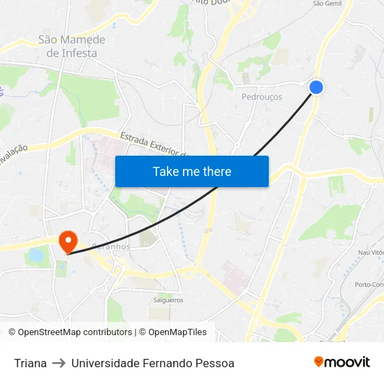 Triana to Universidade Fernando Pessoa map