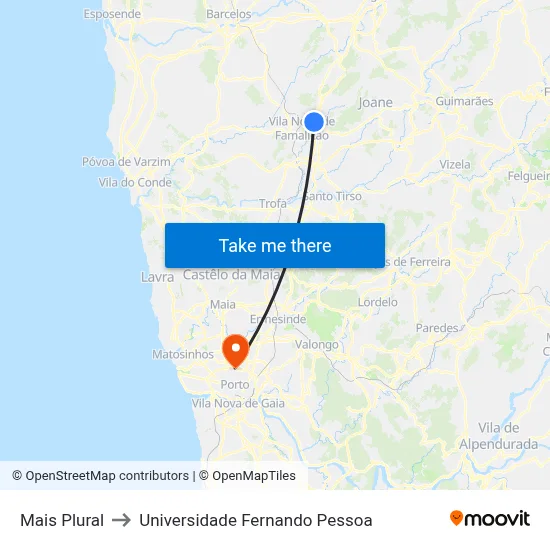 Mais Plural to Universidade Fernando Pessoa map