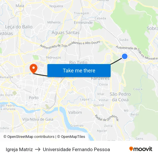 Igreja Matriz to Universidade Fernando Pessoa map