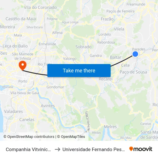 Companhia Vitvinícola to Universidade Fernando Pessoa map