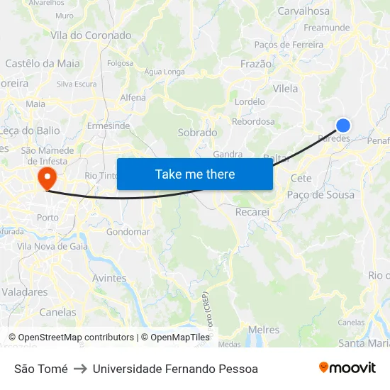 São Tomé to Universidade Fernando Pessoa map