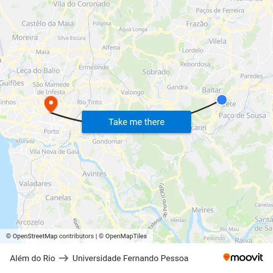 Além do Rio to Universidade Fernando Pessoa map