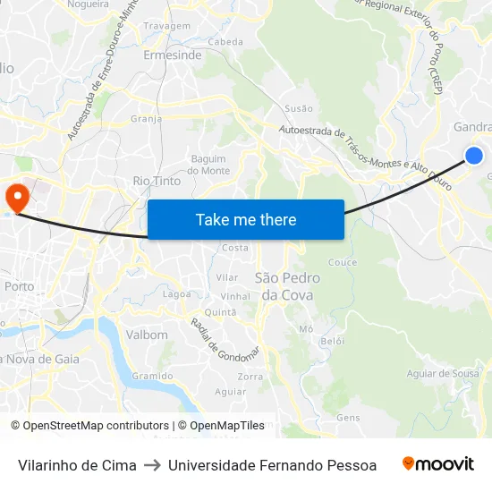 Vilarinho de Cima to Universidade Fernando Pessoa map