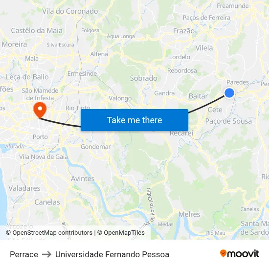 Perrace to Universidade Fernando Pessoa map