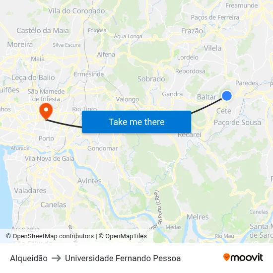 Alqueidão to Universidade Fernando Pessoa map