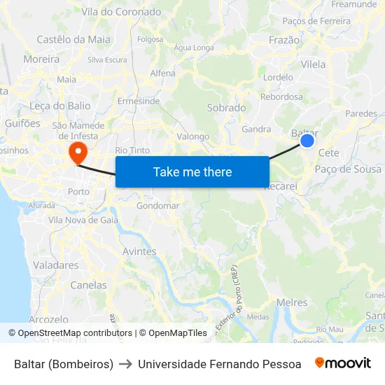 Baltar (Bombeiros) to Universidade Fernando Pessoa map