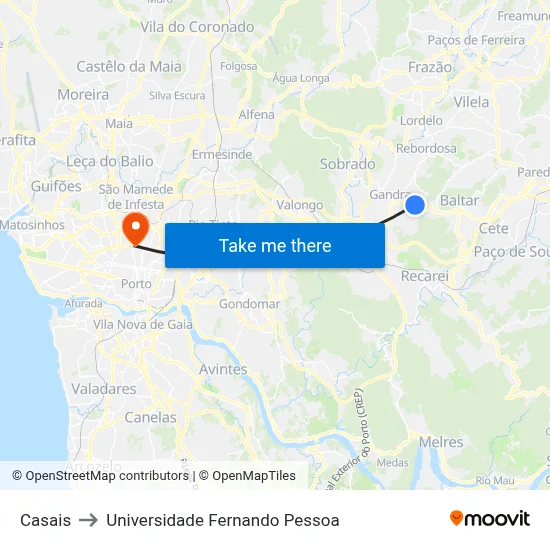 Casais to Universidade Fernando Pessoa map