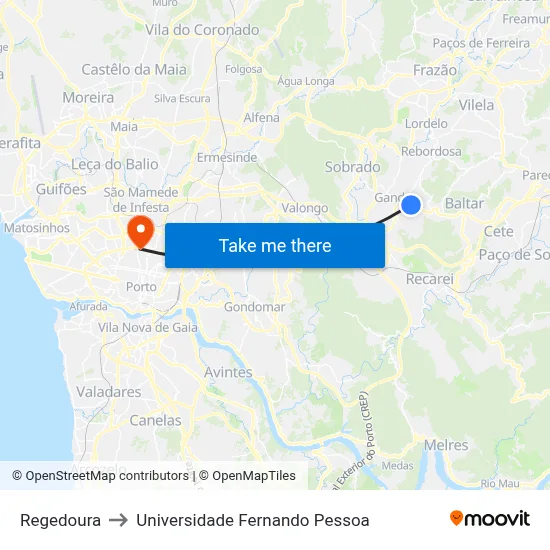 Regedoura to Universidade Fernando Pessoa map