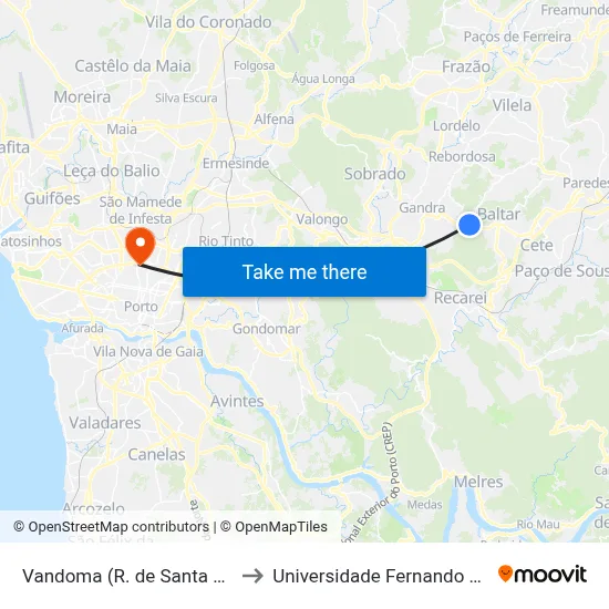 Vandoma (R. de Santa Eulália) to Universidade Fernando Pessoa map