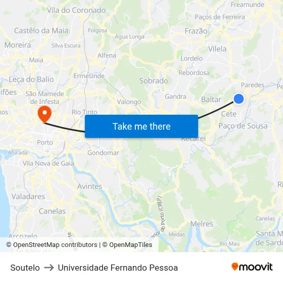 Soutelo to Universidade Fernando Pessoa map