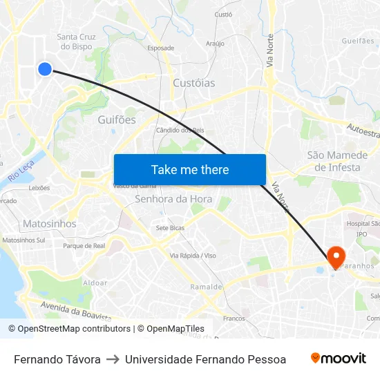 Fernando Távora to Universidade Fernando Pessoa map