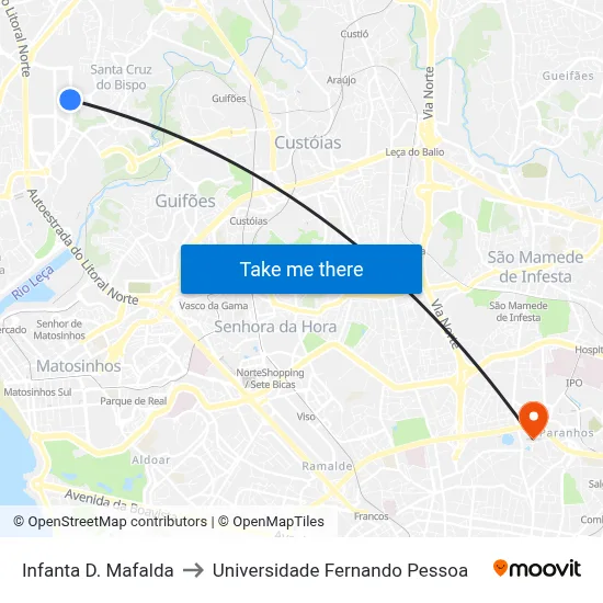 Infanta D. Mafalda to Universidade Fernando Pessoa map