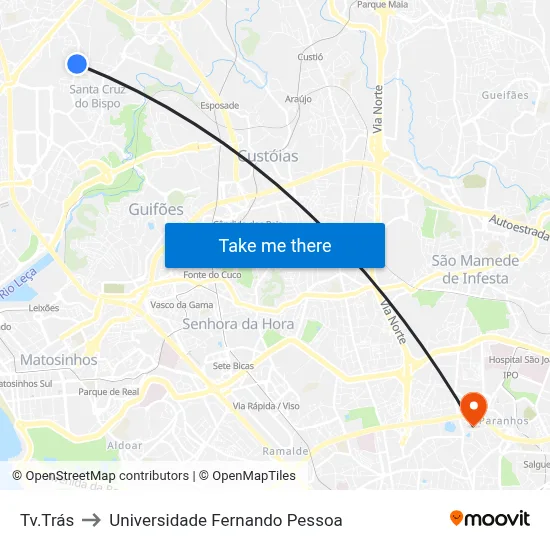 Tv.Trás to Universidade Fernando Pessoa map