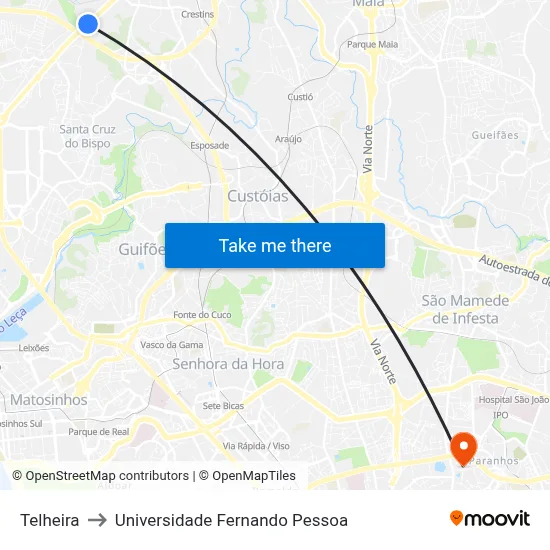 Telheira to Universidade Fernando Pessoa map