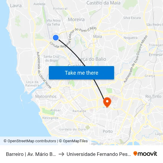 Barreiro | Av. Mário Brito to Universidade Fernando Pessoa map