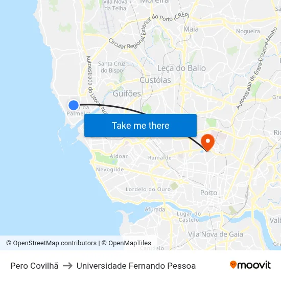 Pero Covilhã to Universidade Fernando Pessoa map