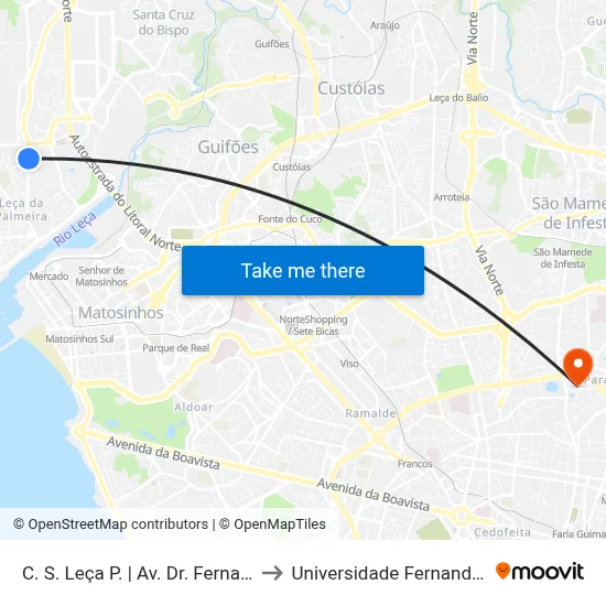 C. S. Leça P. | Av. Dr. Fernando Aroso to Universidade Fernando Pessoa map