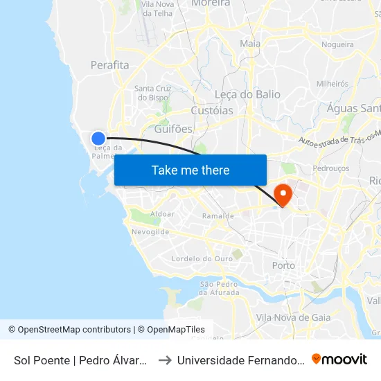 Sol Poente | Pedro Álvares Cabral to Universidade Fernando Pessoa map