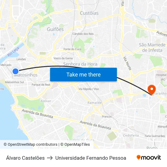 Álvaro Castelões to Universidade Fernando Pessoa map