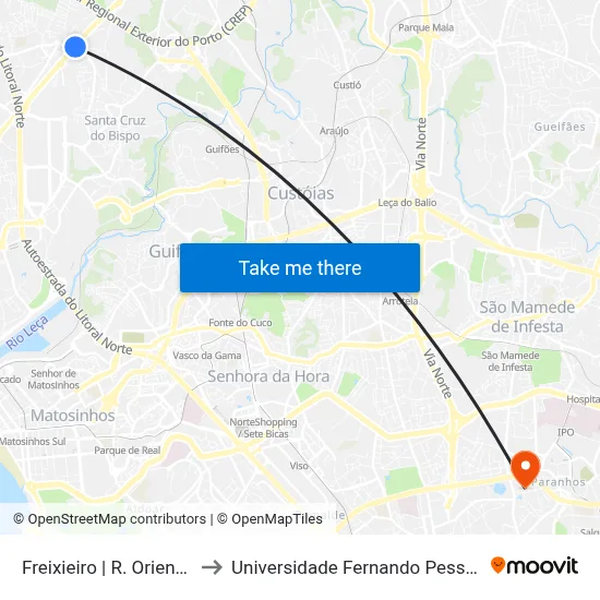 Freixieiro | R. Oriental to Universidade Fernando Pessoa map