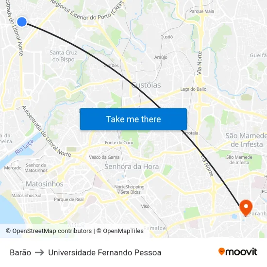 Barão to Universidade Fernando Pessoa map