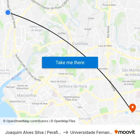 Joaquim Alves Silva | Perafita (Cemitério) to Universidade Fernando Pessoa map