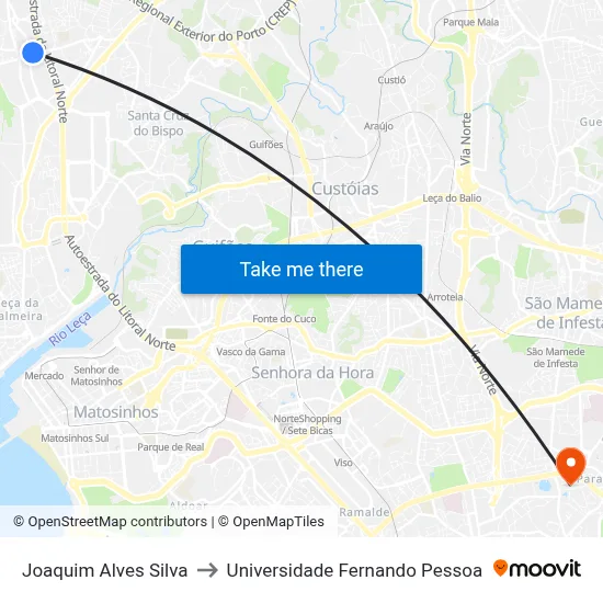 Joaquim Alves Silva to Universidade Fernando Pessoa map