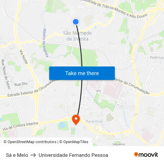 Sá e Melo to Universidade Fernando Pessoa map